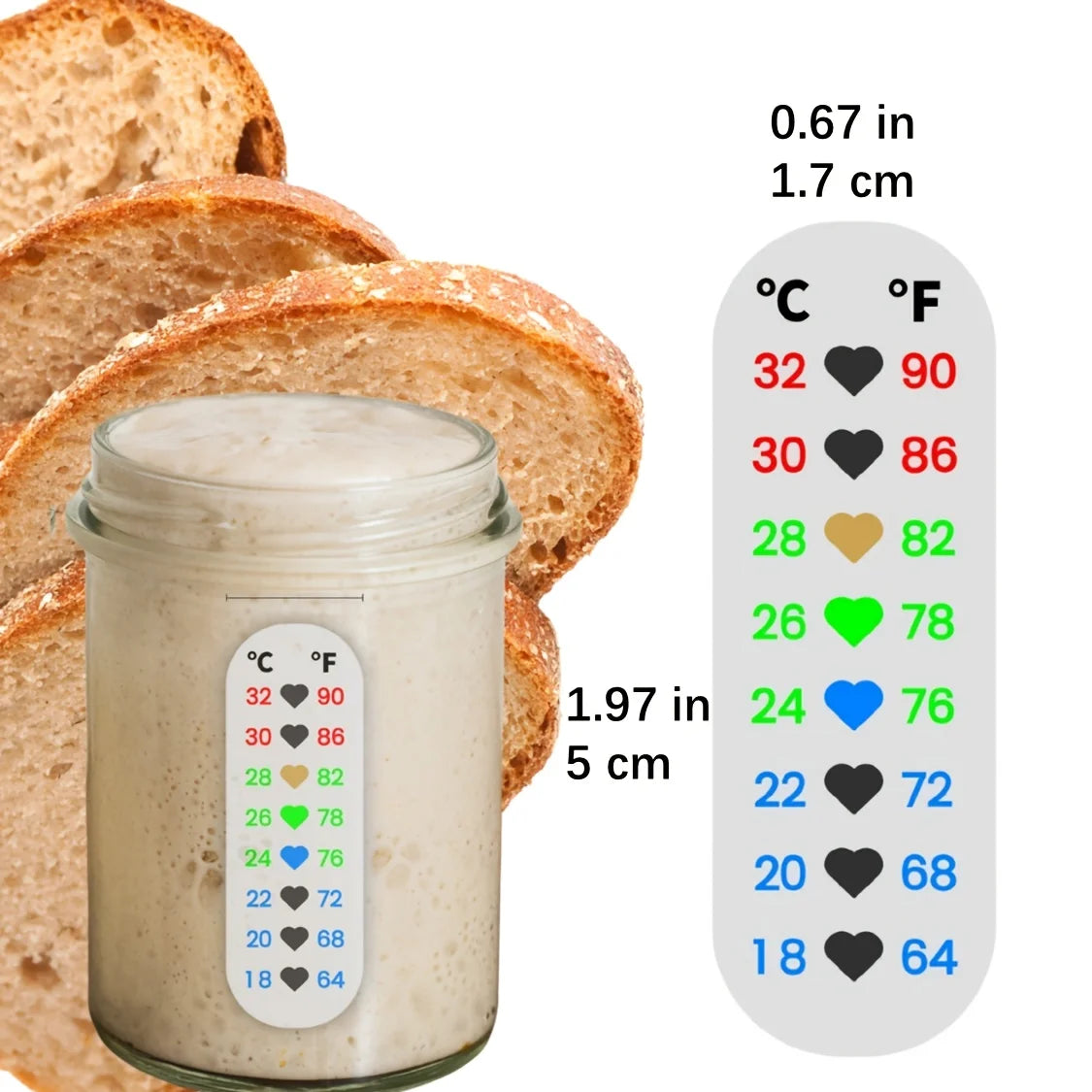 1pc Acid Bread Fermentation Glass Jar Temperature Sticker, Heart Shape Fermentation Thermometer Patch, 18-32 Degree Celsius Peaceful Pleasures Health and Wellness
