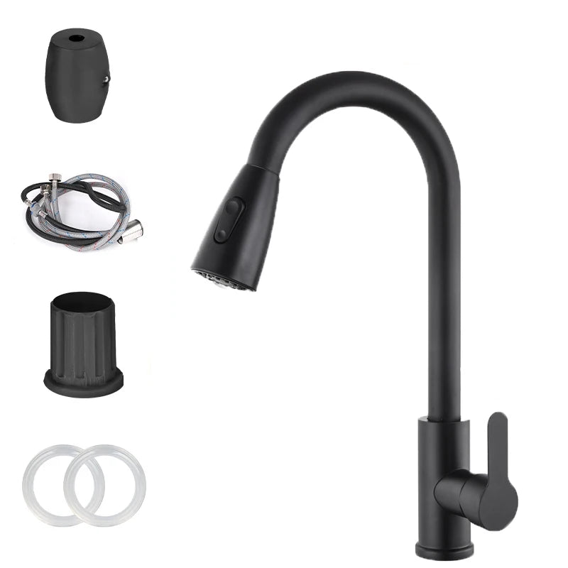 Pull-Out Kitchen Faucet Single Hole | Chrome & Black Mixer Tap