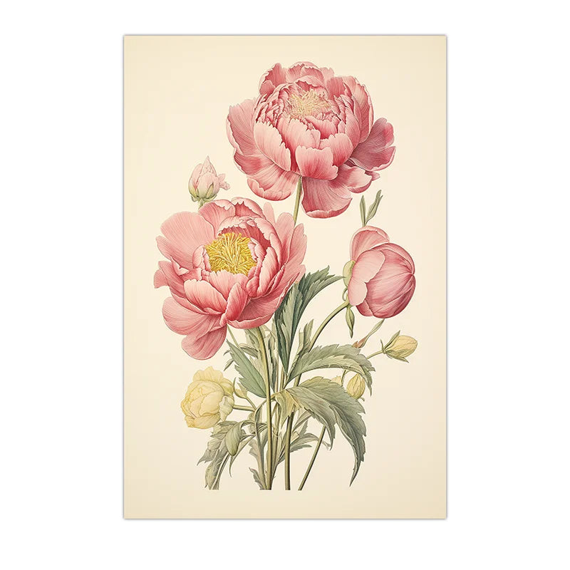 Vintage Botanical Peony Canvas Print | Pink Floral Wall Art Floral Canvas Print Peaceful Pleasures Health and Wellness 02 15x20cm No Frame China Mainland