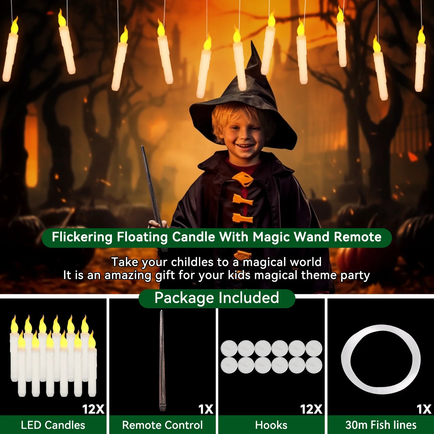 Floating Candles with Wand Magic Hanging Candles Flameless Flickering LED Taper Candle with Wand Remote Battery Window Candles Peaceful Pleasures Health and Wellness