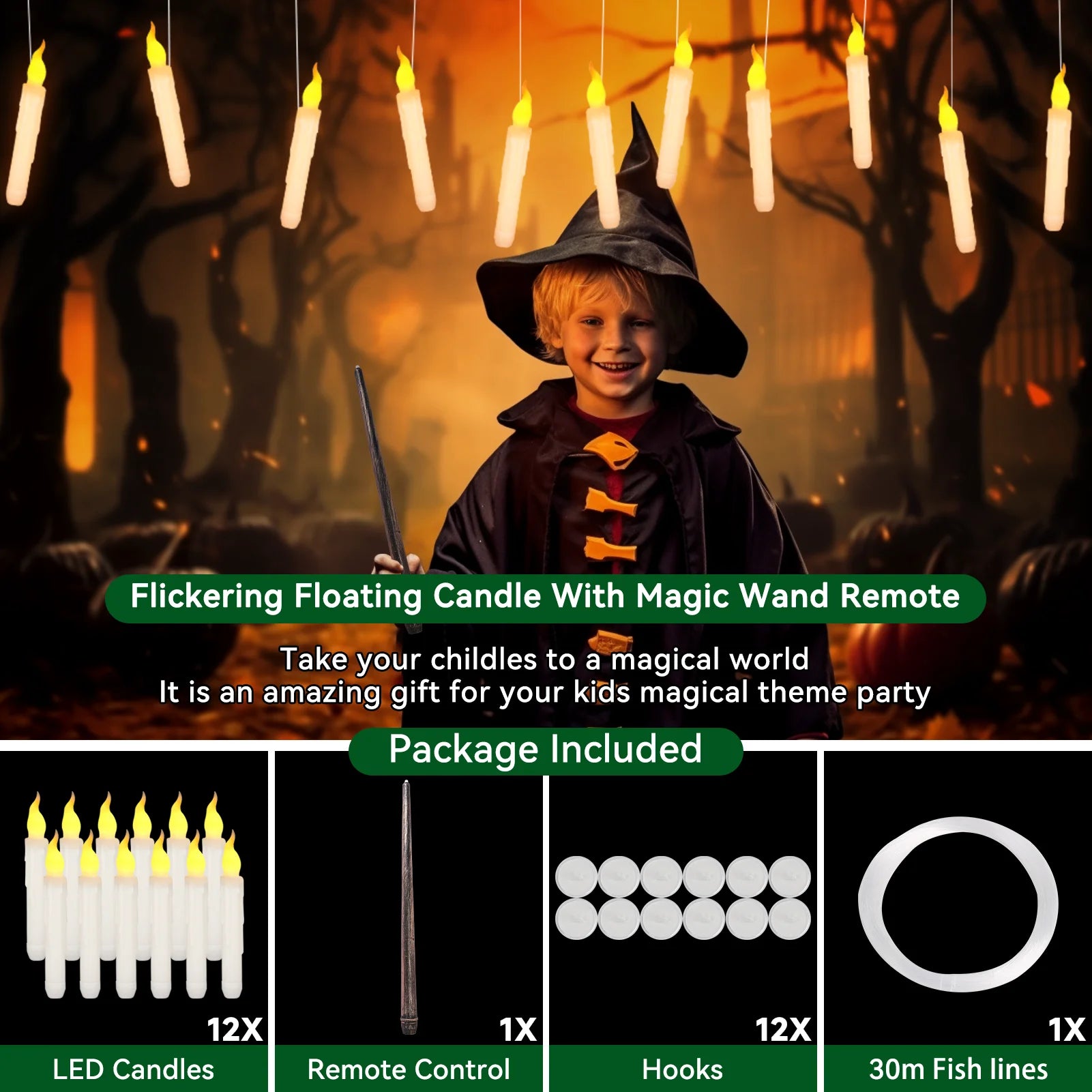 Floating Candles with Wand Magic Hanging Candles Flameless Flickering LED Taper Candle with Wand Remote Battery Window Candles Peaceful Pleasures Health and Wellness