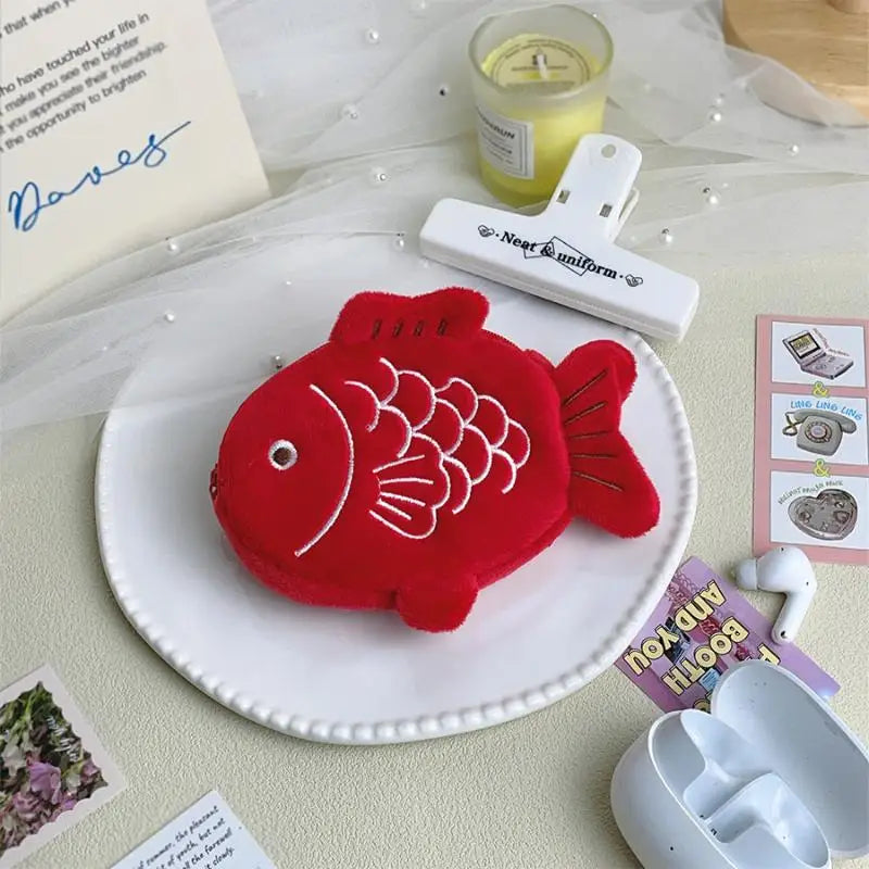 Koi Fish Plush Coin Purse – Cute Zipper Wallet & Earbud Pouch