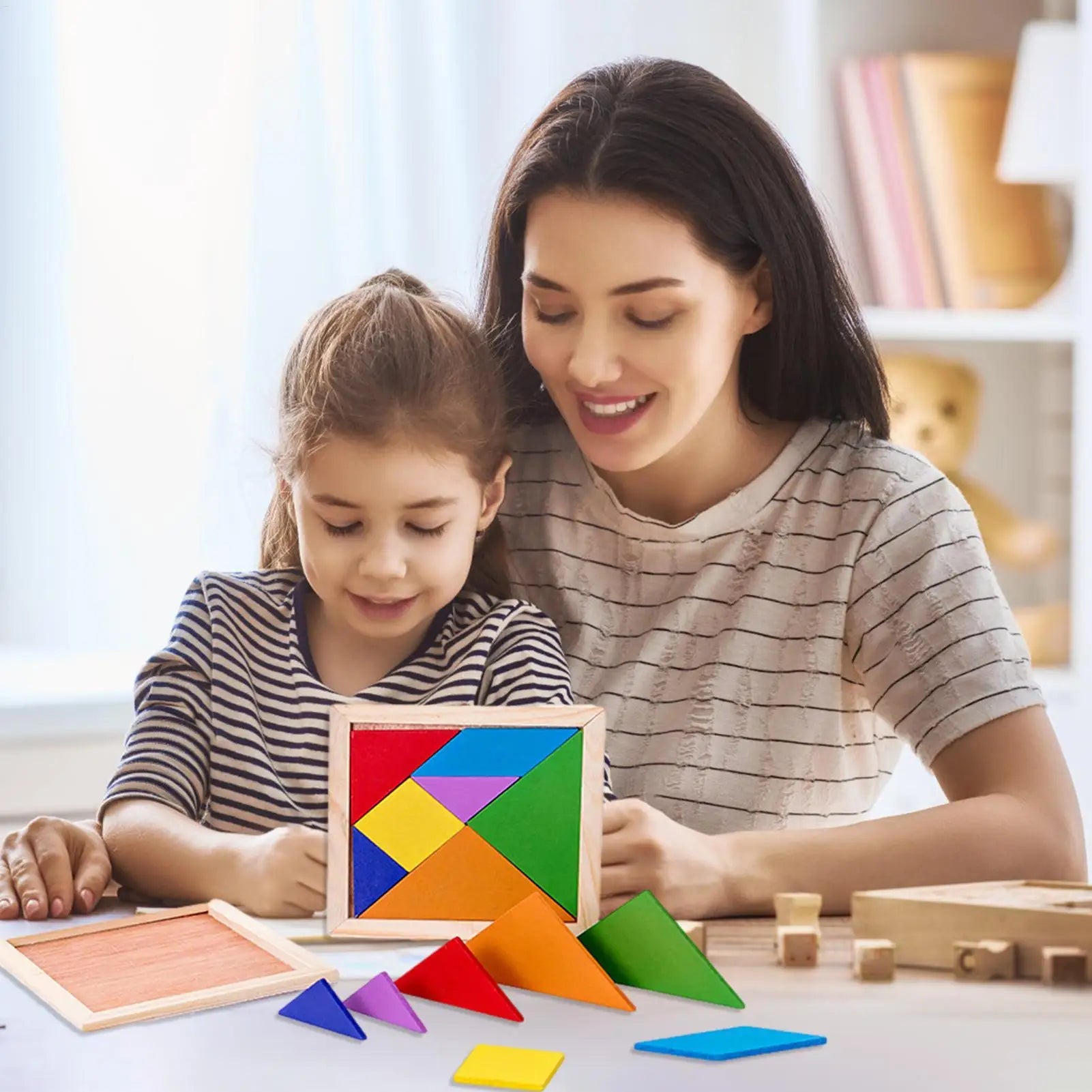 Wooden Tangram Puzzles For Kids With 7 Colored Pieces Educational Brain Teaser Learning Toy For Boys And Girls Fun Party Favor Peaceful Pleasures Health and Wellness