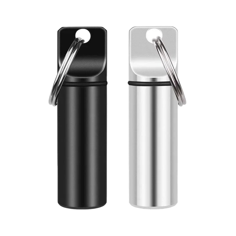Aluminum Waterproof Pill Box Cases with Sealed Storage, Flat Head, Round Alloy Cartridge and Keychain for Vitamin Fish Oils Peaceful Pleasures Health and Wellness
