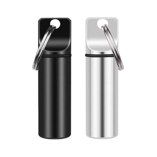 Aluminum Waterproof Pill Box Cases with Sealed Storage, Flat Head, Round Alloy Cartridge and Keychain for Vitamin Fish Oils Peaceful Pleasures Health and Wellness