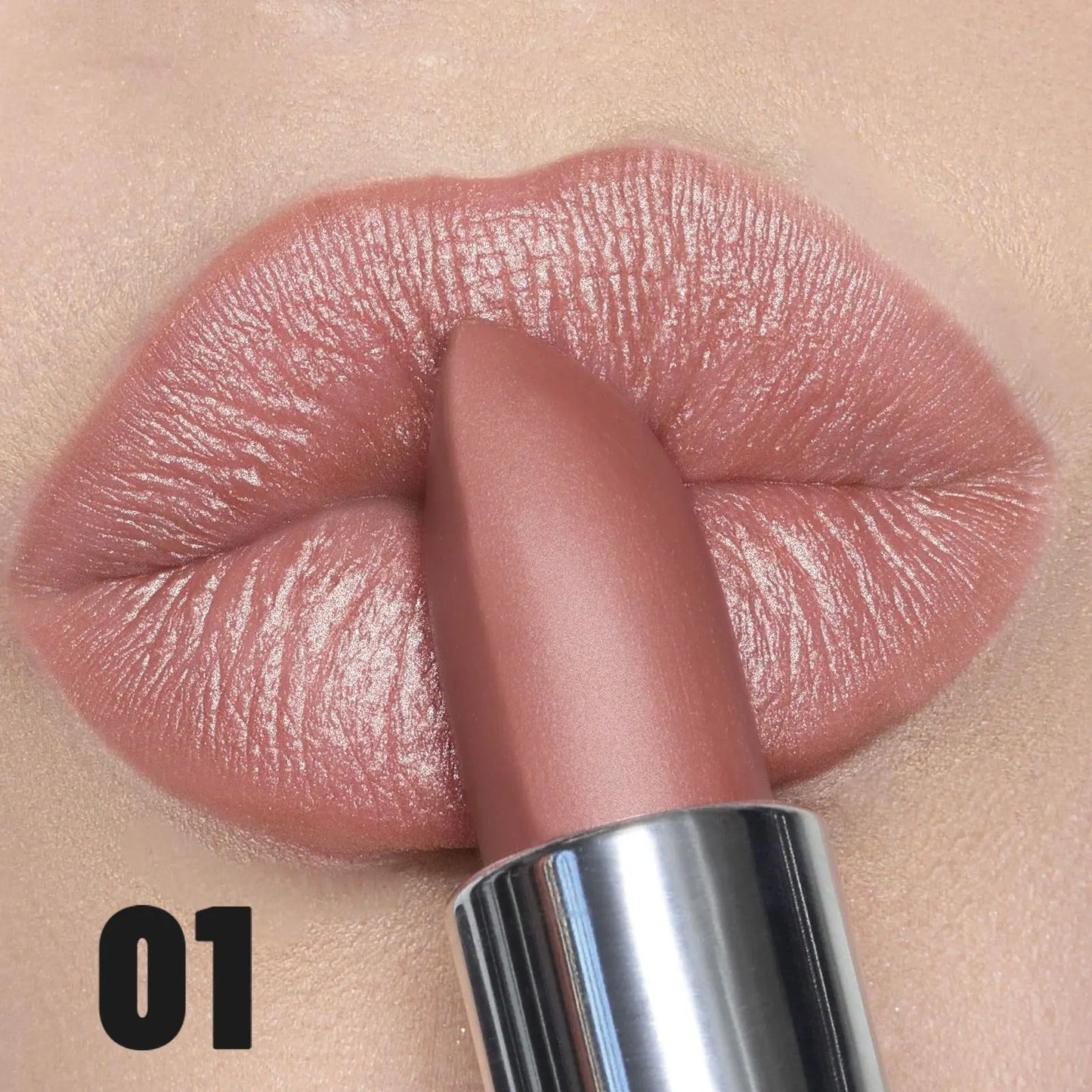 Metallic Lipstick – Frosted Bronze Gold Shimmer, Waterproof