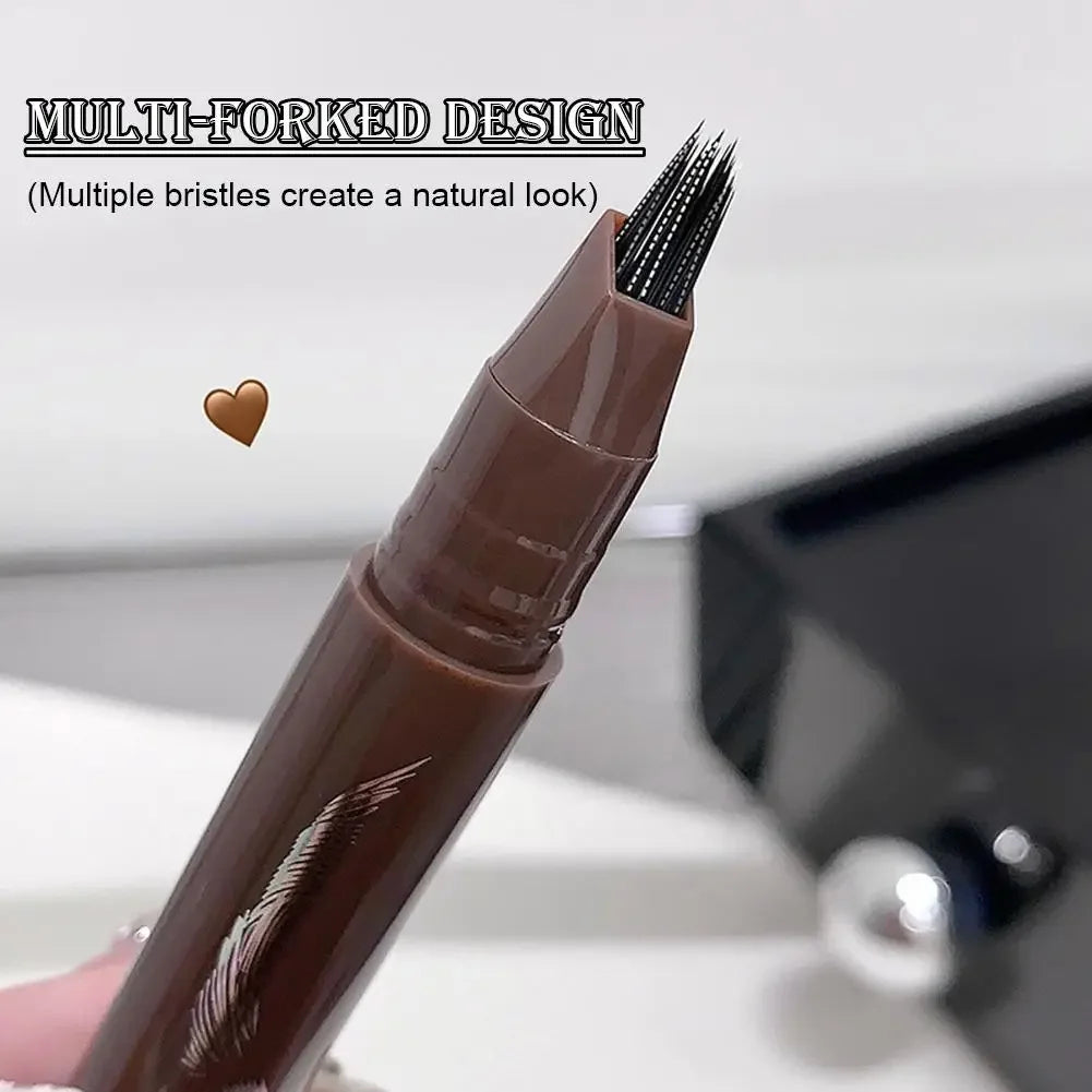 Multi-Fork Wild Eyebrow Pen,3D Waterproof Microblading Eyebrow Pen 4 Fork Tip Tattoo Pencil, Precise Natural Liquid Eye Brow Pen Peaceful Pleasures Health and Wellness
