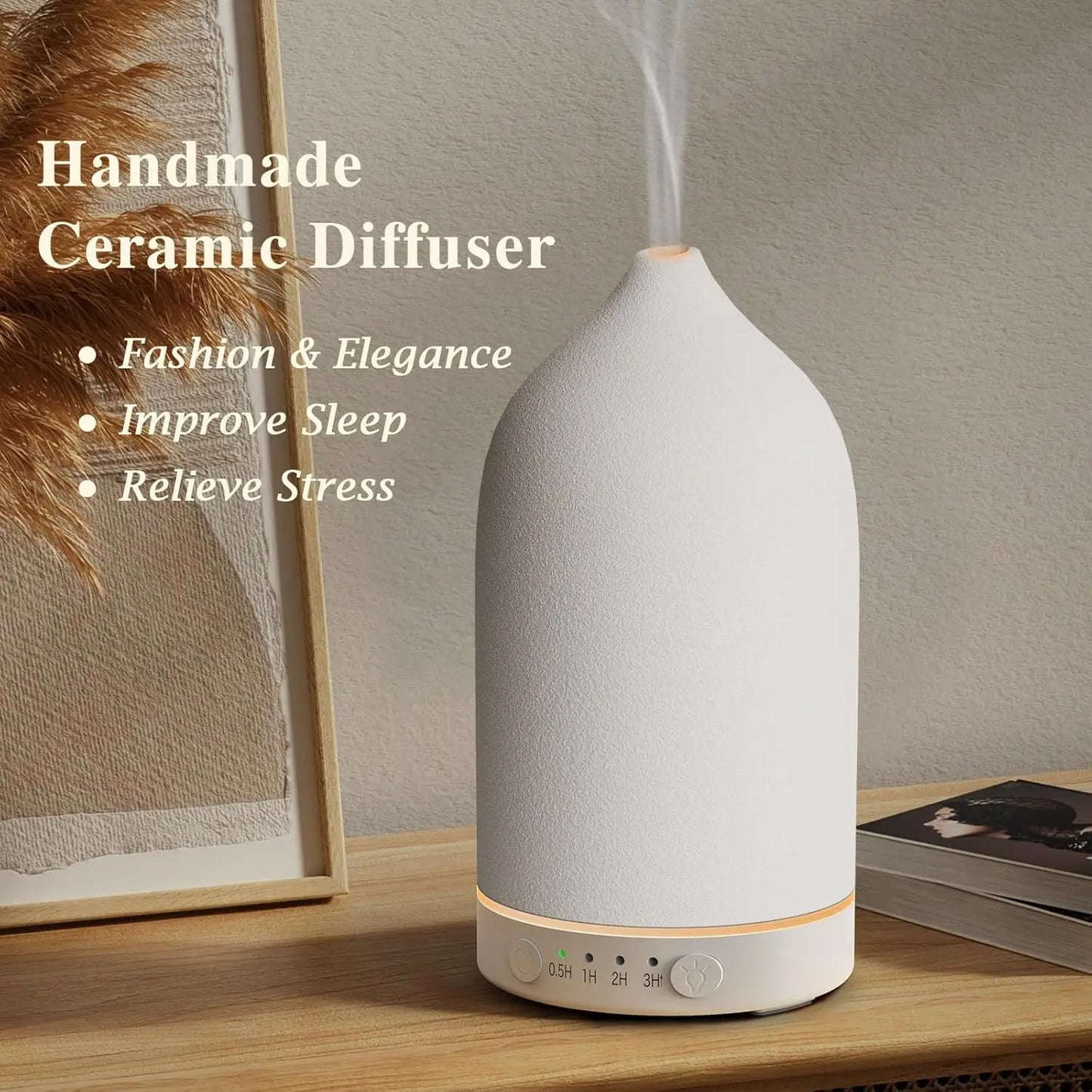 Ceramic Diffuser 100ML Essential Oil Diffuser Air Humidifier With 7 LED Ultrasonic Aromatherapy Diffusers for Home Peaceful Pleasures Health and Wellness White US