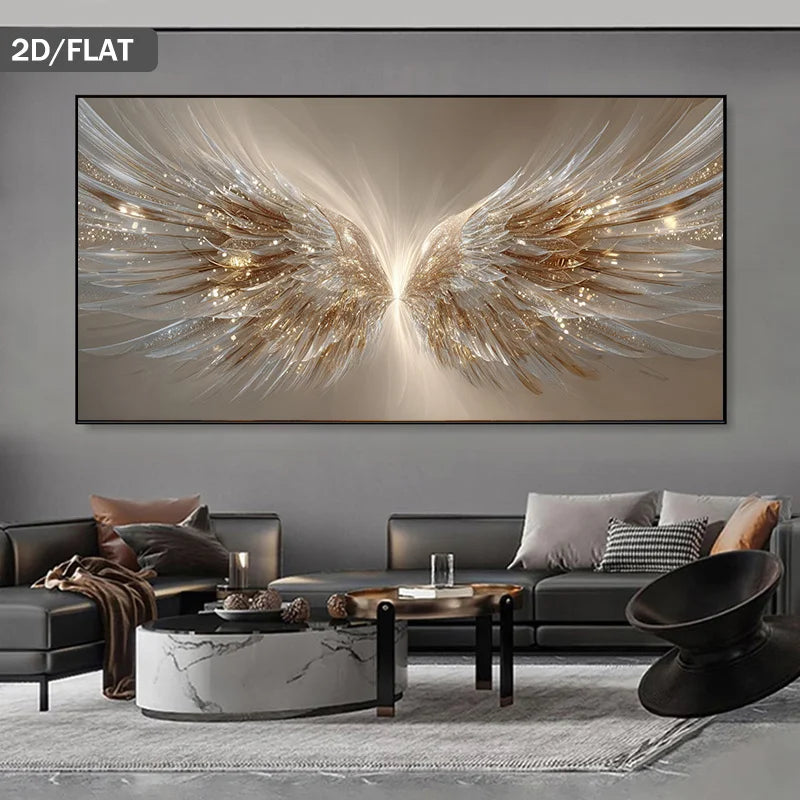 Modern Abstract Golden Angel Wings Canvas Painting - Wall Art Poster, Luxury Decor for Living Room, Bedroom, Dining Peaceful Pleasures Health and Wellness