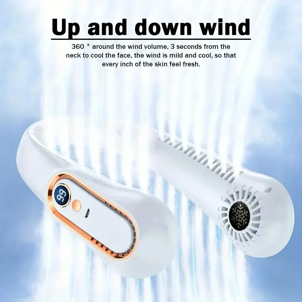 Leafless Neck Fan | USB Rechargeable, 5-Speed & LED Display