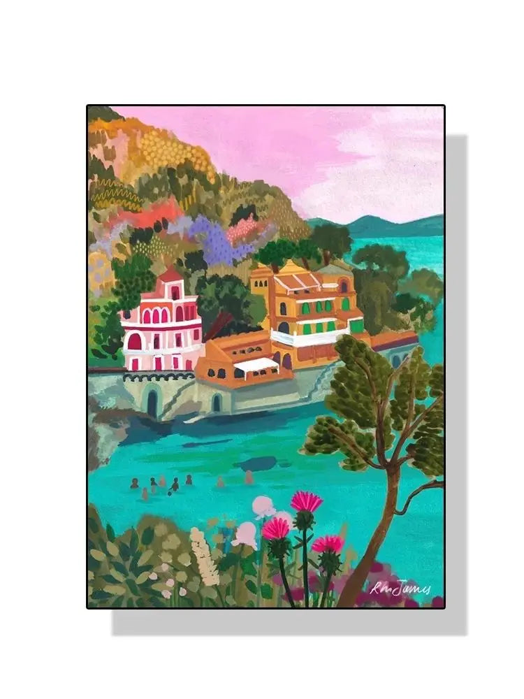 Nordic Flowers Mountain Lake Colorful Nature Landscape Travel Poster Canvas Print - Abstract Wall Art for Room Home Decor Peaceful Pleasures Health and Wellness 11 20x30cm Unframed