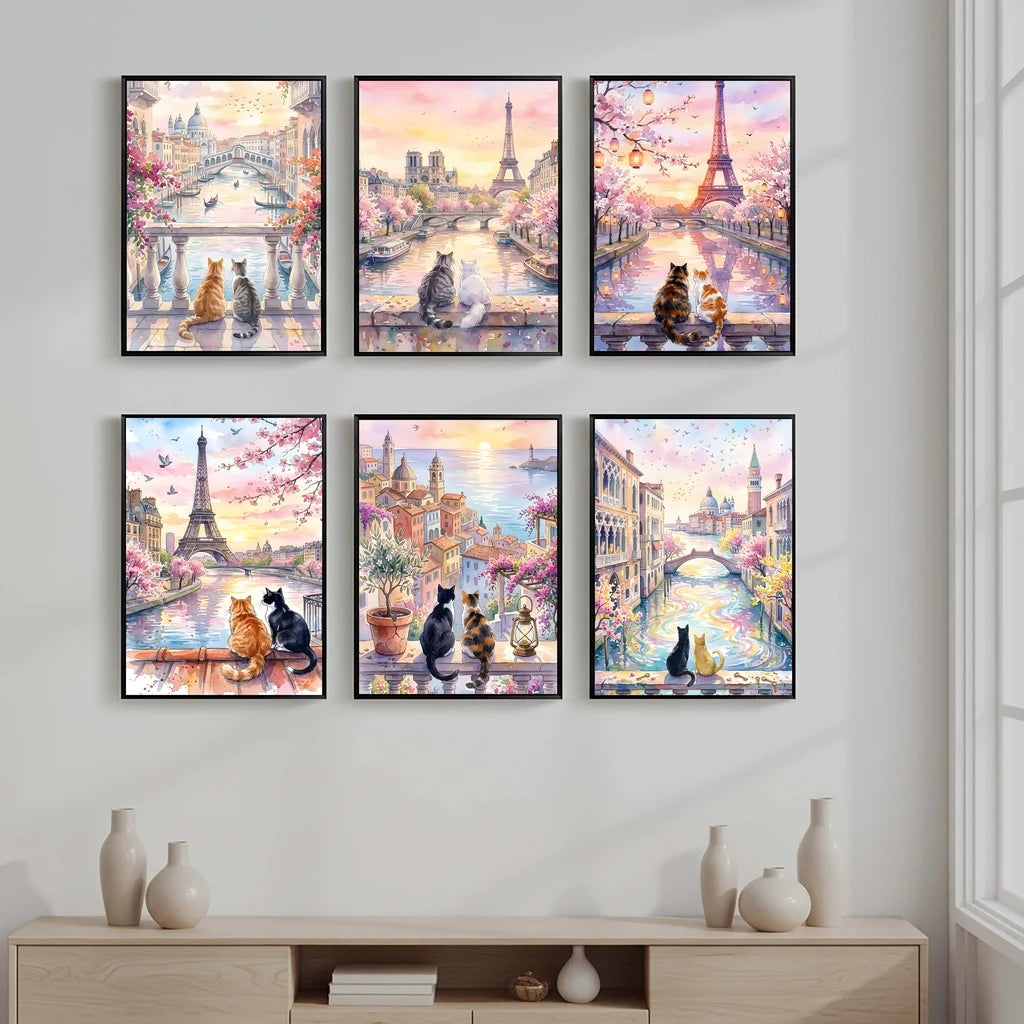 Landscape Wall Art Stunning Romantic Cat Couple Canvas Painting Nordic Style Poster Prints Bedroom Living Room Wall Decor Peaceful Pleasures Health and Wellness