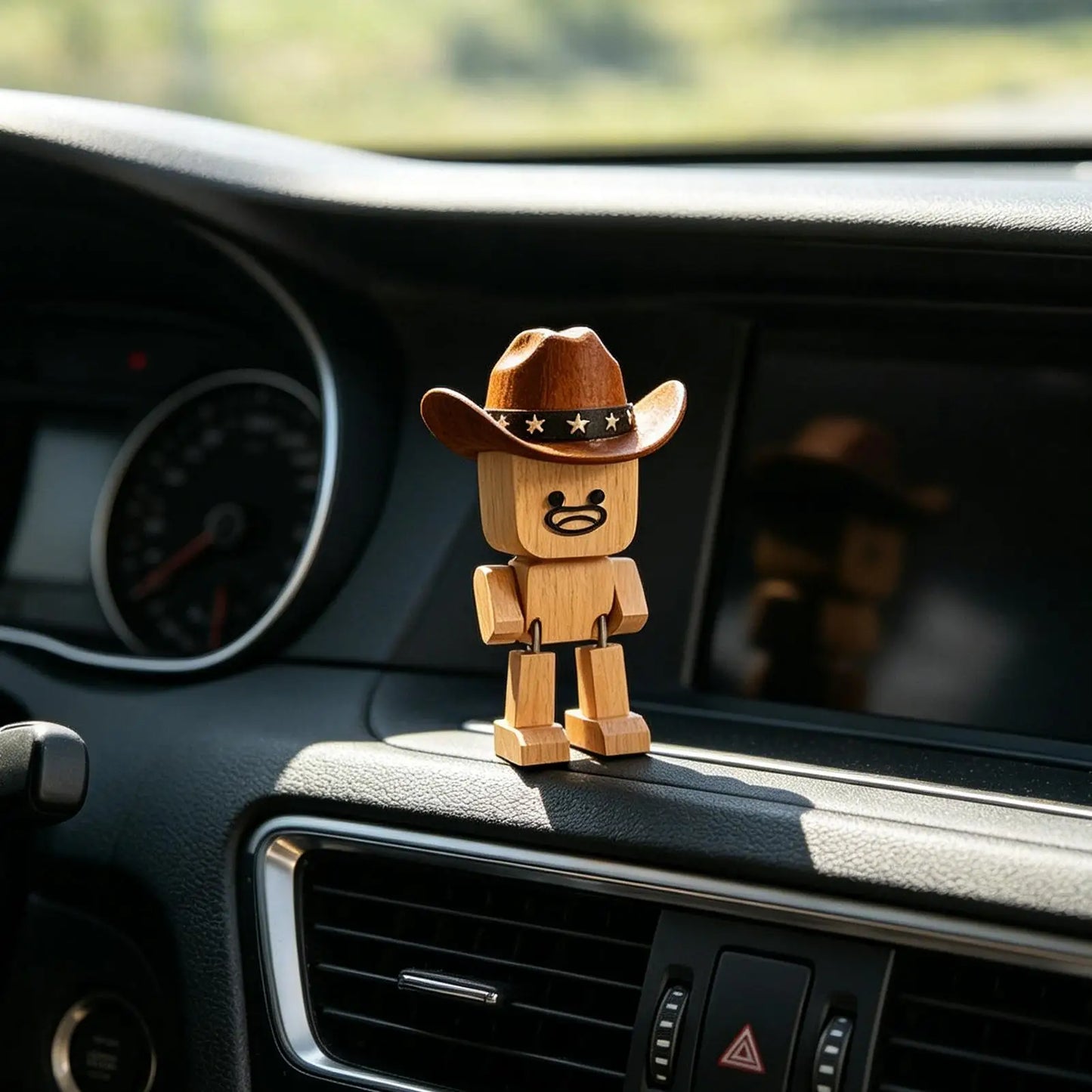 Wobbly Wooden Cowboy Figurine | Spring Shaking Dashboard Toy Novelty Desk Figurine Peaceful Pleasures Health and Wellness