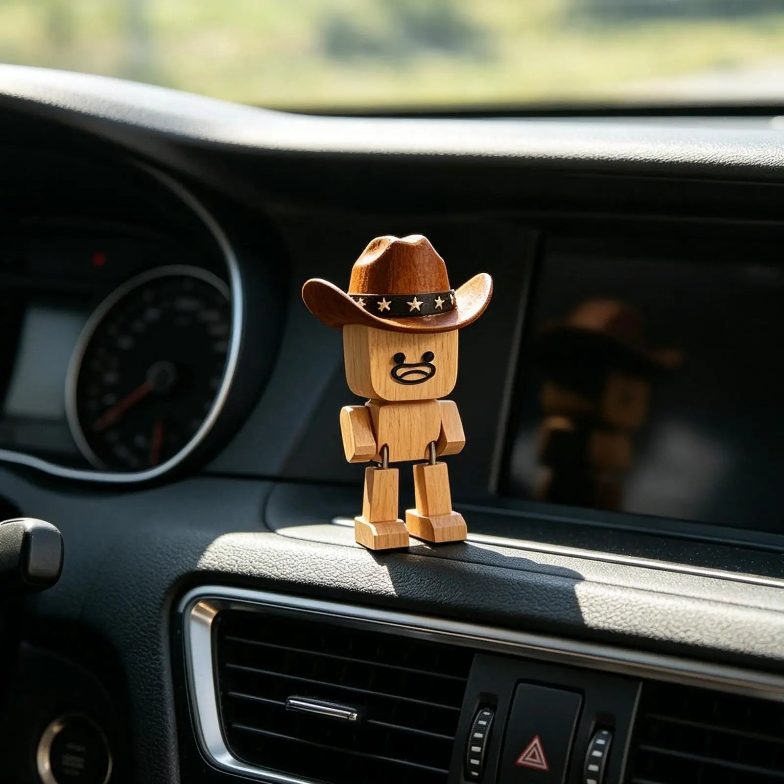 Wobbly Wooden Cowboy Figurine | Spring Shaking Dashboard Toy Novelty Desk Figurine Peaceful Pleasures Health and Wellness