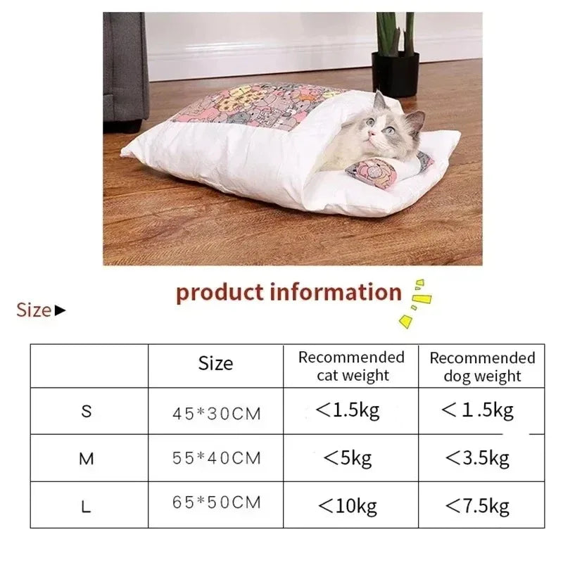 Kawaii Cat Cave Bed | Removable Cover | 100% Cotton | S/M/L