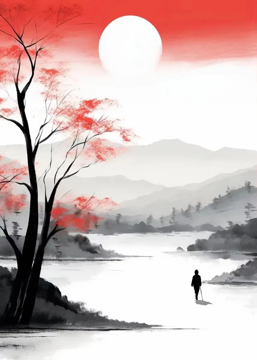 Japanese Autumn Watercolor Canvas Wall Art | Bamboo Blossom