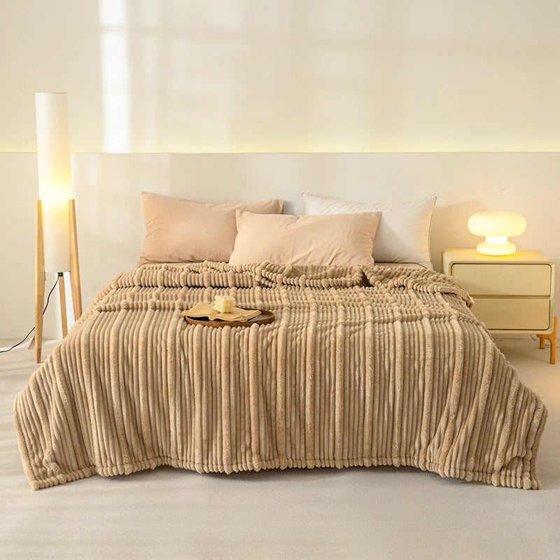 Ribbed Flannel Fleece Throw Blanket – Super Soft All Season