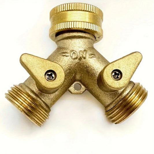 Brass Y-Shaped 2-Way Garden Hose Splitter with Valve Handle Garden Hose Splitter Oasis Select