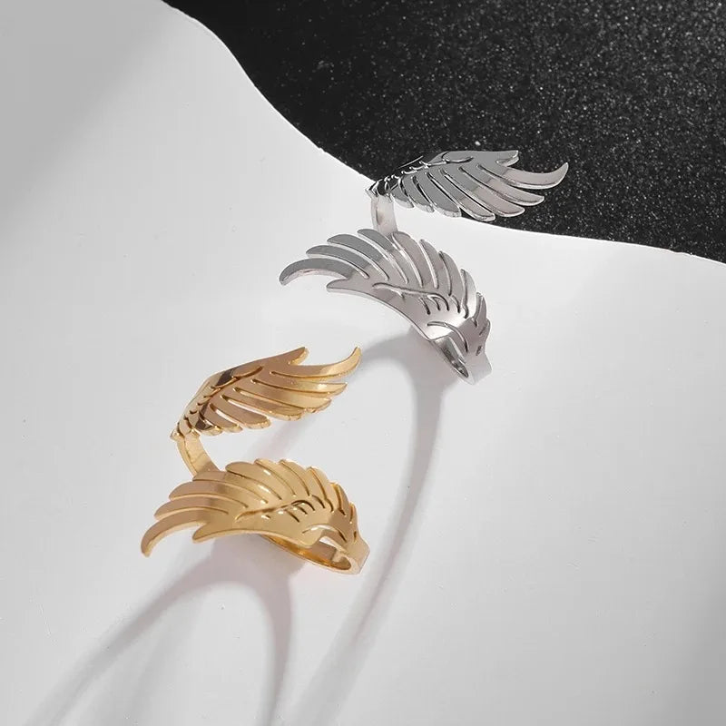 Stainless Steel Wings Ring – Adjustable Couple Jewelry Gift