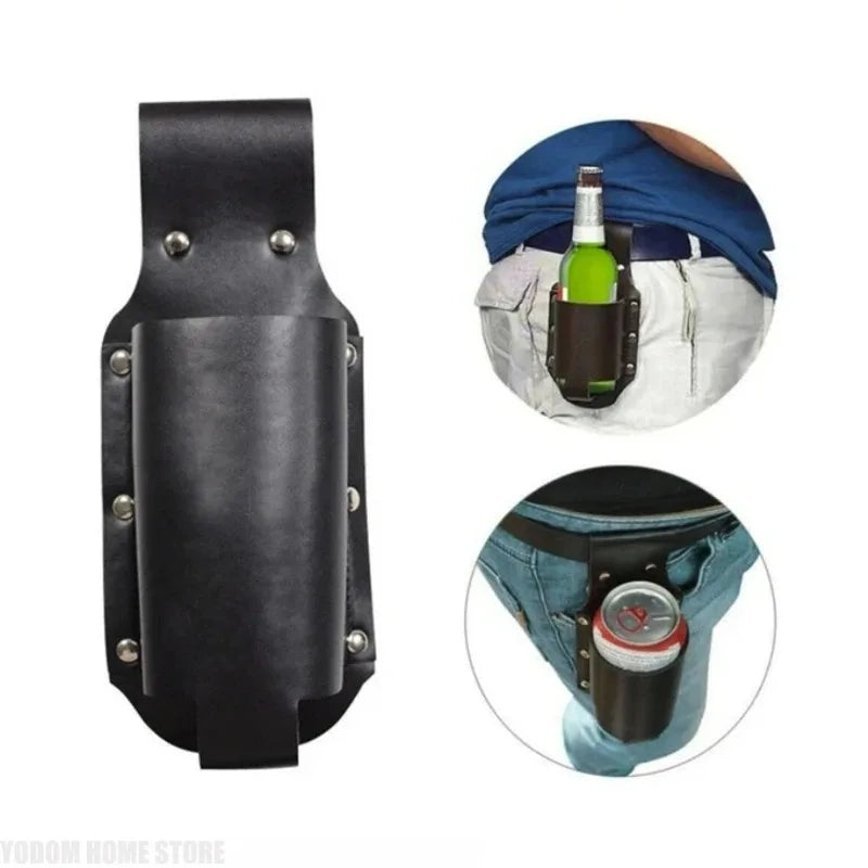 PU Leather Beer Bottle Holster Belt Pouch – Hands-Free Waist Bag