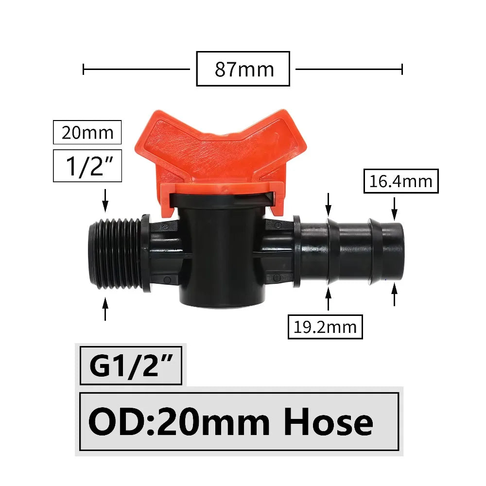 Connectors With 1/2 3/4 Inch Thread Drip Irrigation System Fitting 4/8/10/12/16/20/25mm Hose Barbed Mini Valve Garden Tap Barb Peaceful Pleasures Health and Wellness J