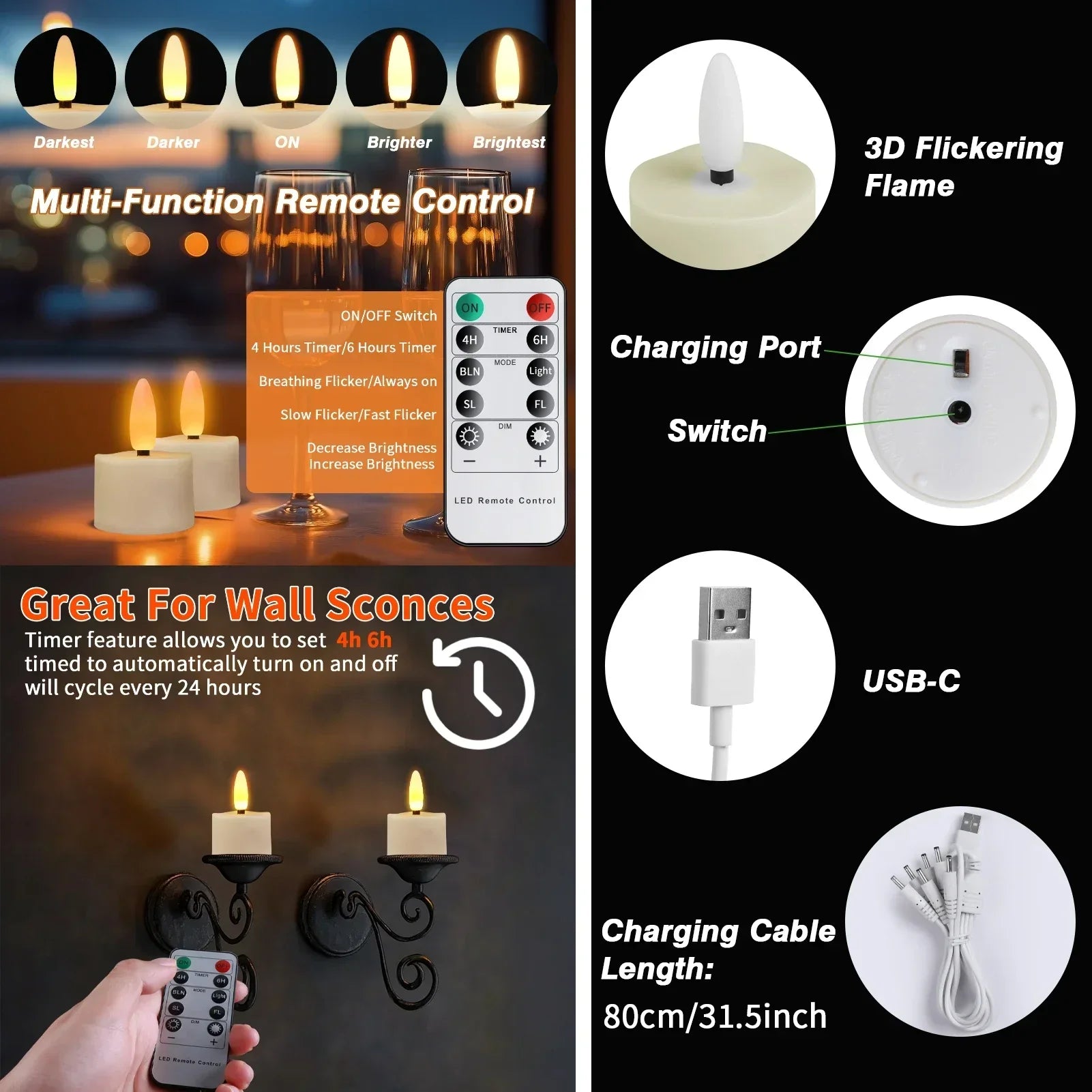 USB Rechargeable Tea Lights with Remote Timer LED Electric Flameless Flickering Candles for Home Table Party Bedroom Decoration Peaceful Pleasures Health and Wellness