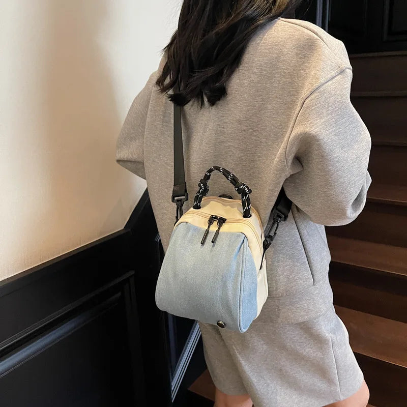 Mini Shell Crossbody Bag – Color Block Canvas Shoulder Bag