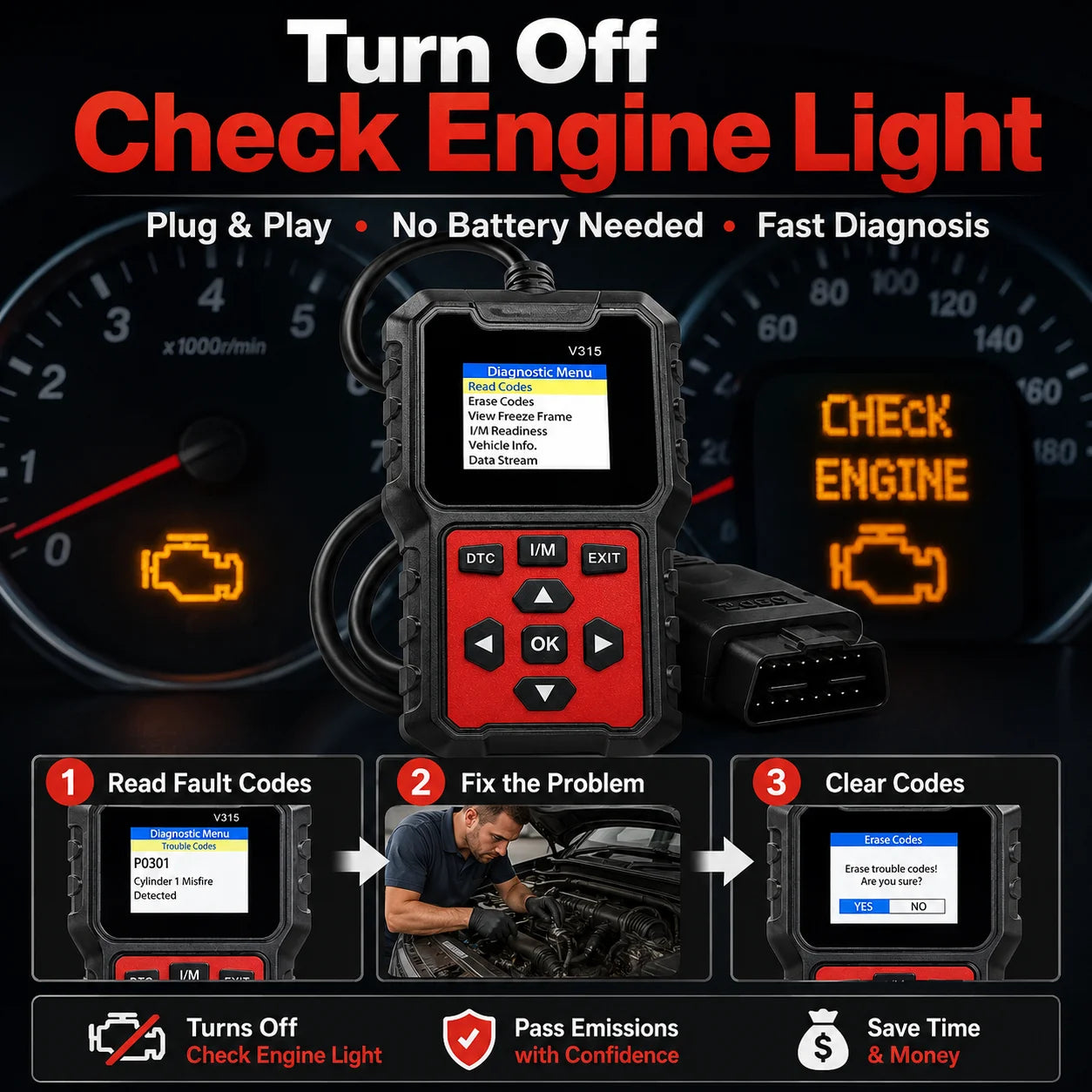 V315 OBD2 Scanner – Engine Diagnostic Code Reader Tool Peaceful Pleasures Health and Wellness