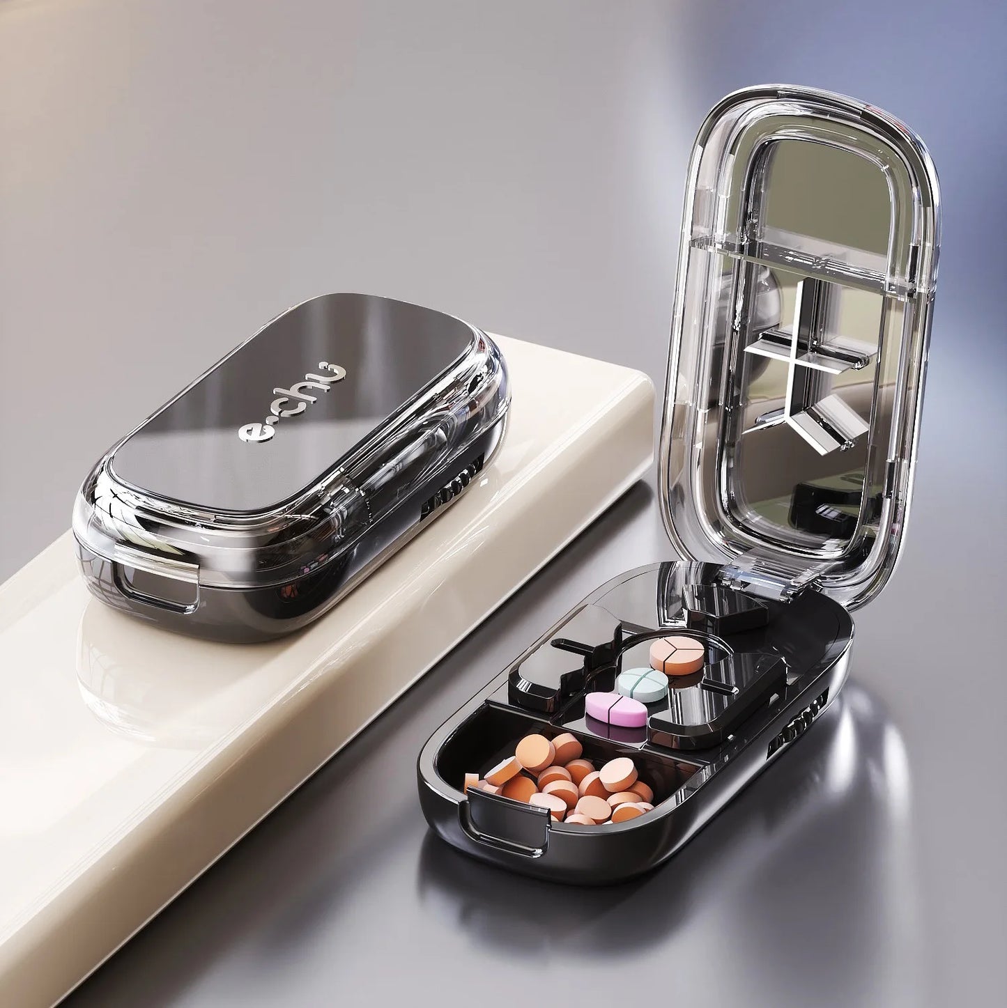 Multi- Functions Pill Cutter Portable Drug Tablet Storage Box 1/3, 2/1, 4/1 Pill Splitter Medicine Dustproof Divider Organizer Peaceful Pleasures Health and Wellness 3 in 1 Black China Mainland