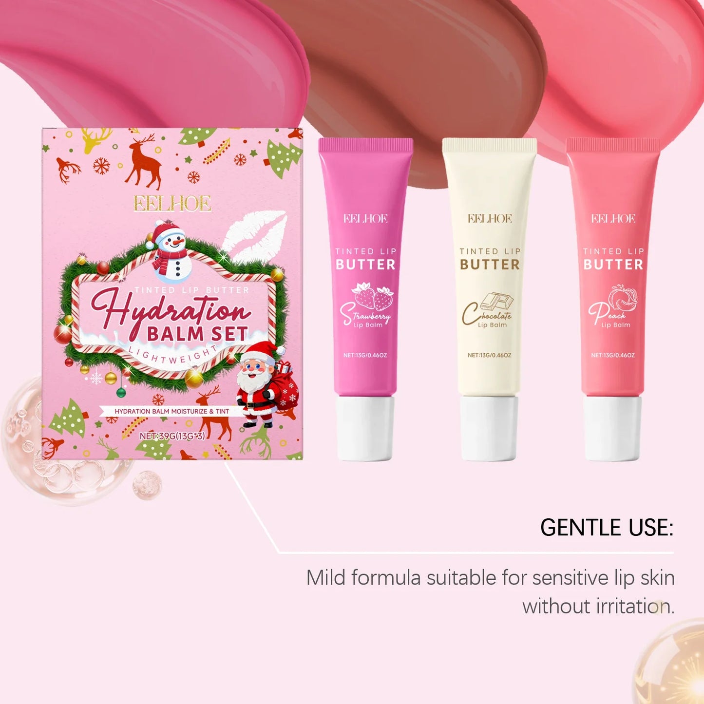 EELHOE Christmas Tinted Lip Balm Set – Moisturize & Exfoliate