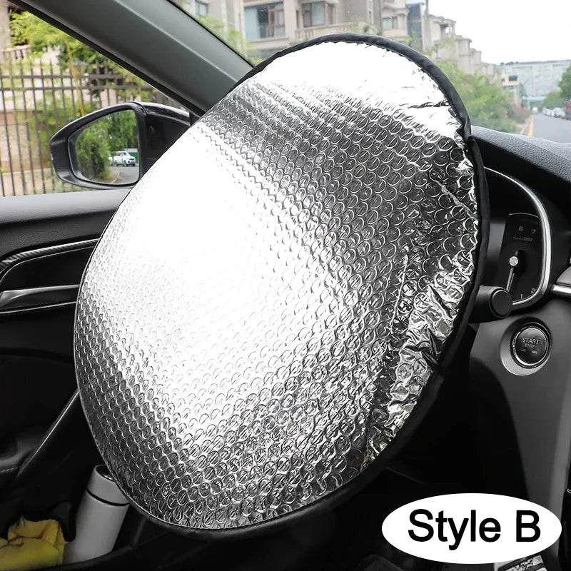 Car Steering Wheel Sun Shade Double Thick Sun Protection Foldable Anti-uv Sunscreen Car Supplies Car Steering Wheel Cover Silver Peaceful Pleasures Health and Wellness