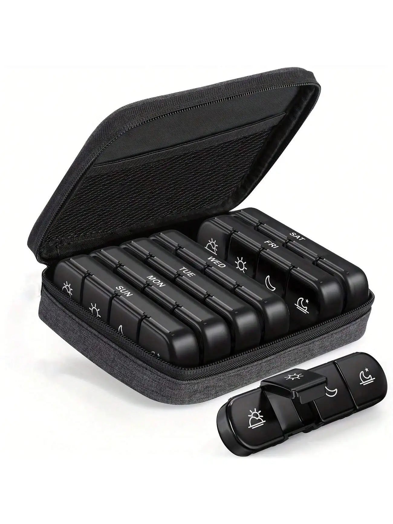 Weekly Pill Organizer 4 Times a Day with a Business Stylish Bag, Portable Pill Box 7 Day with 28 Compartments for Men Peaceful Pleasures Health and Wellness