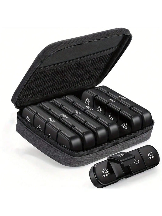 Weekly Pill Organizer 4 Times a Day with a Business Stylish Bag, Portable Pill Box 7 Day with 28 Compartments for Men Peaceful Pleasures Health and Wellness