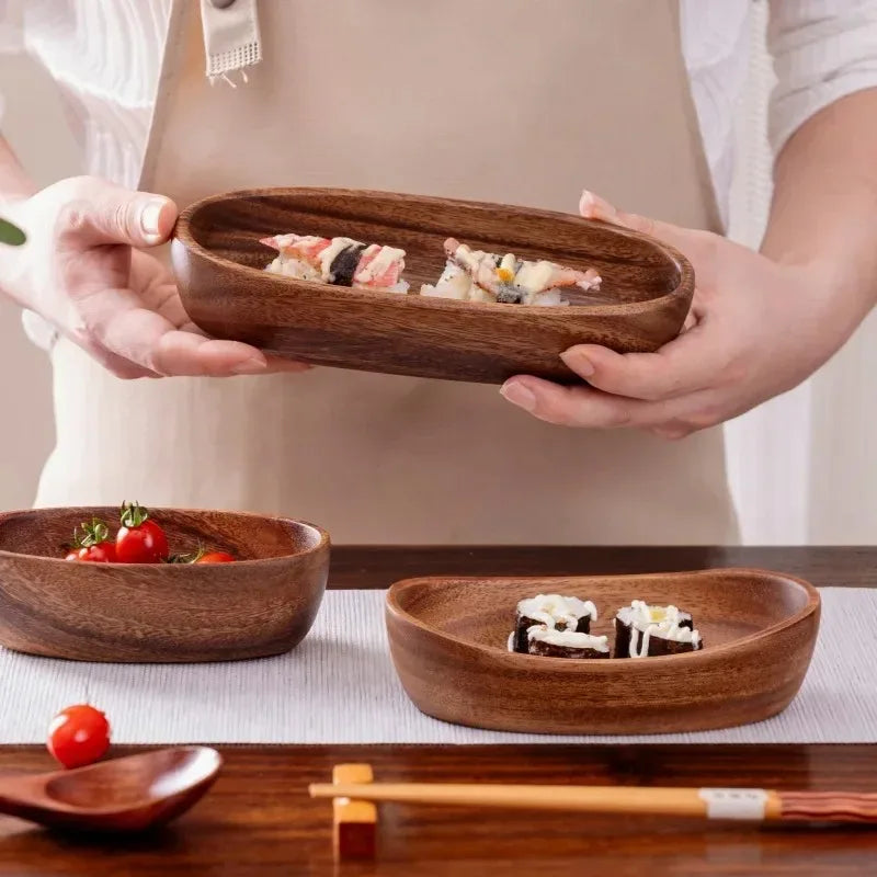 Solid Walnut Wood Boat-Shaped Serving Bowl & Fruit Plate | Premium Dry Fruit, Sushi, Nut & Tea Tray