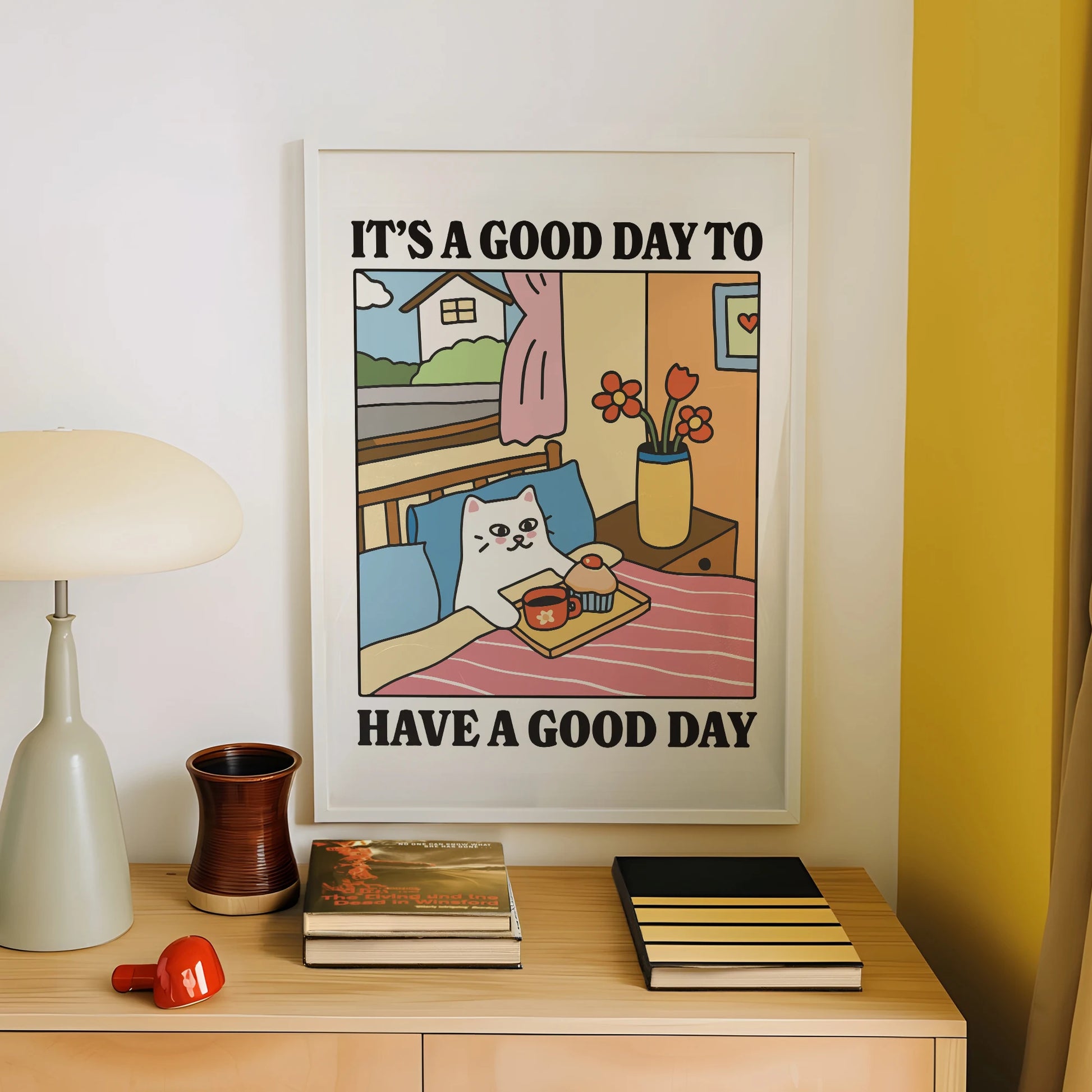 Good Day To Have A Good Day Cartoon Cat Wall Art Prints Canvas Painting Poster Picture For Living Children Room Home Decor Gift Peaceful Pleasures Health and Wellness