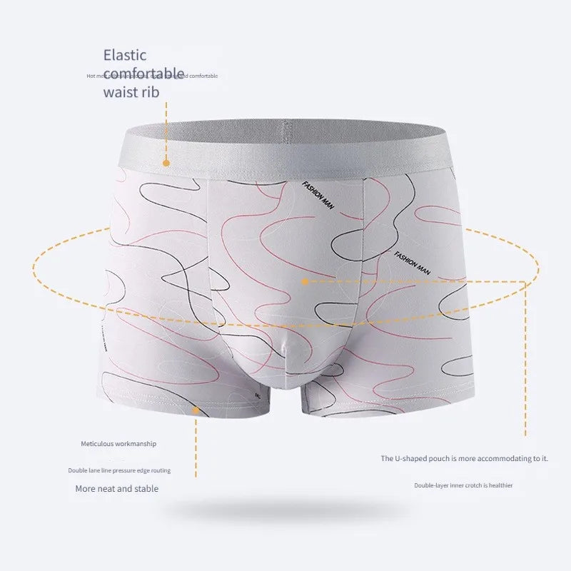 4 pieces of men's underwear: men's plain-cut boxers, youth-style mid-rise four-corner pants, large-sized boys' briefs, shorts Peaceful Pleasures Health and Wellness