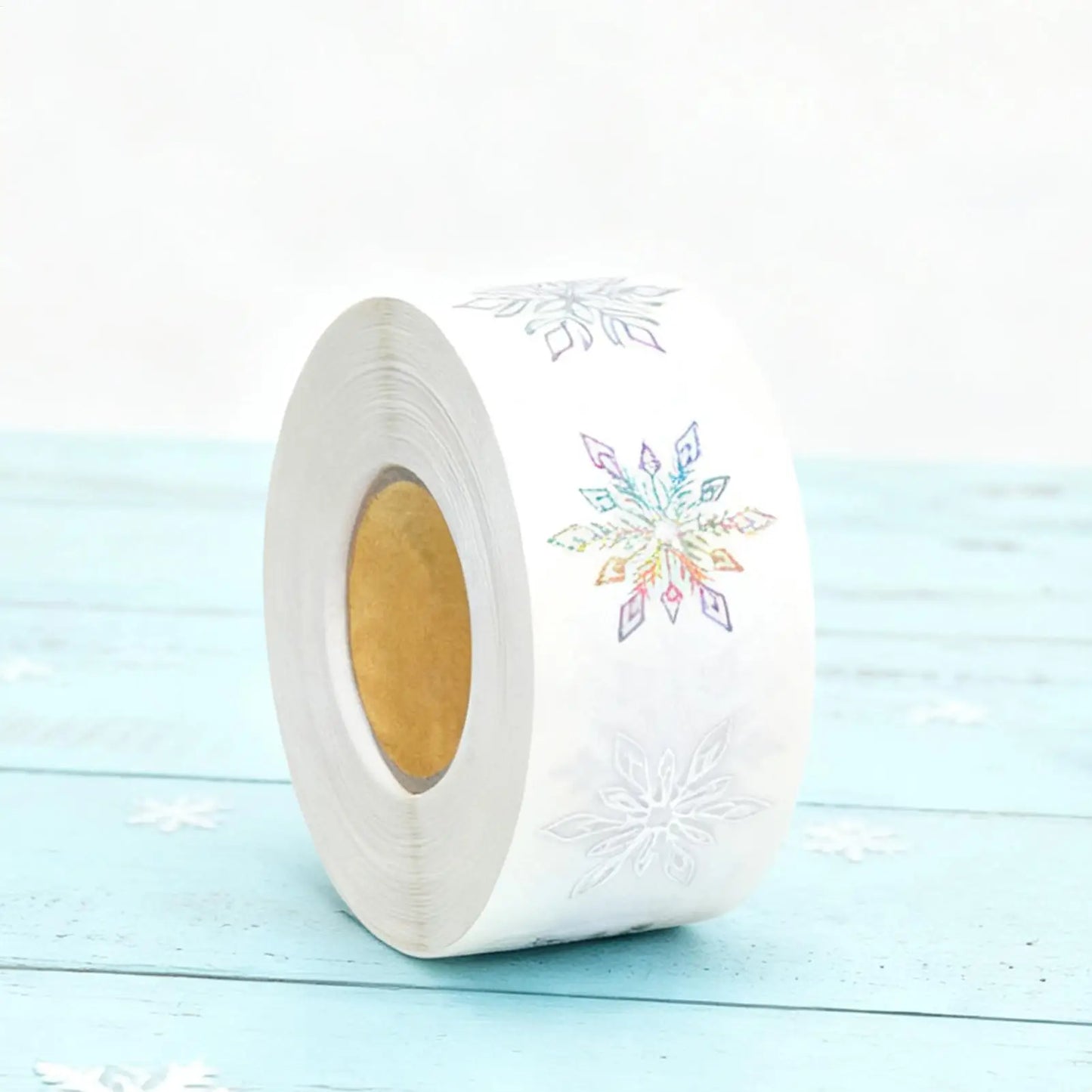 Snowflake Stickers Roll 500 Pieces Round Self-Adhesive Transparent Christmas Labels Scrapbook Decal Roll Party Favor Decor For Peaceful Pleasures Health and Wellness