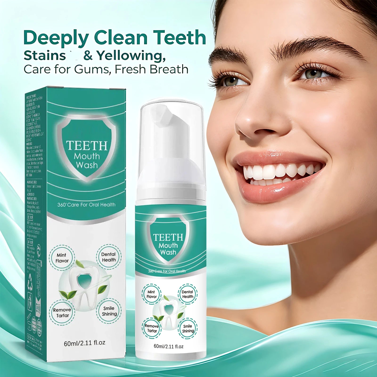 Foam Tooth Cleaning Mousse Teeth Whitening Removing Yellow Teeth Stains Gum Protection Freshens Breath Daily Oral Care Peaceful Pleasures Health and Wellness