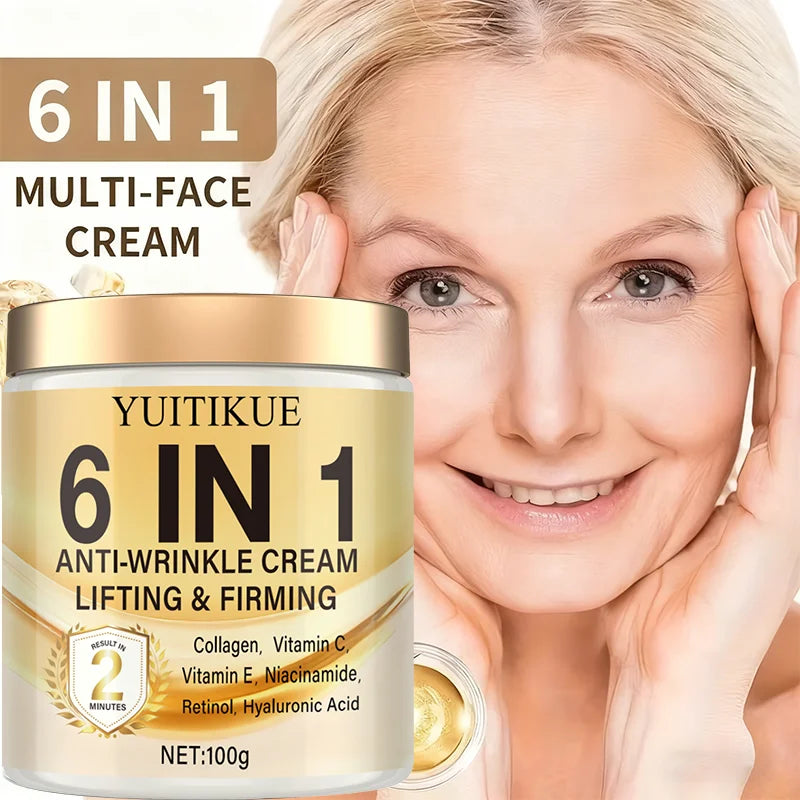 6-in-1 Anti-Wrinkle Cream: Deeply moisturizes, firms the skin, contains Vitamins C and E, retinol, and hyaluronic acid. Peaceful Pleasures Health and Wellness