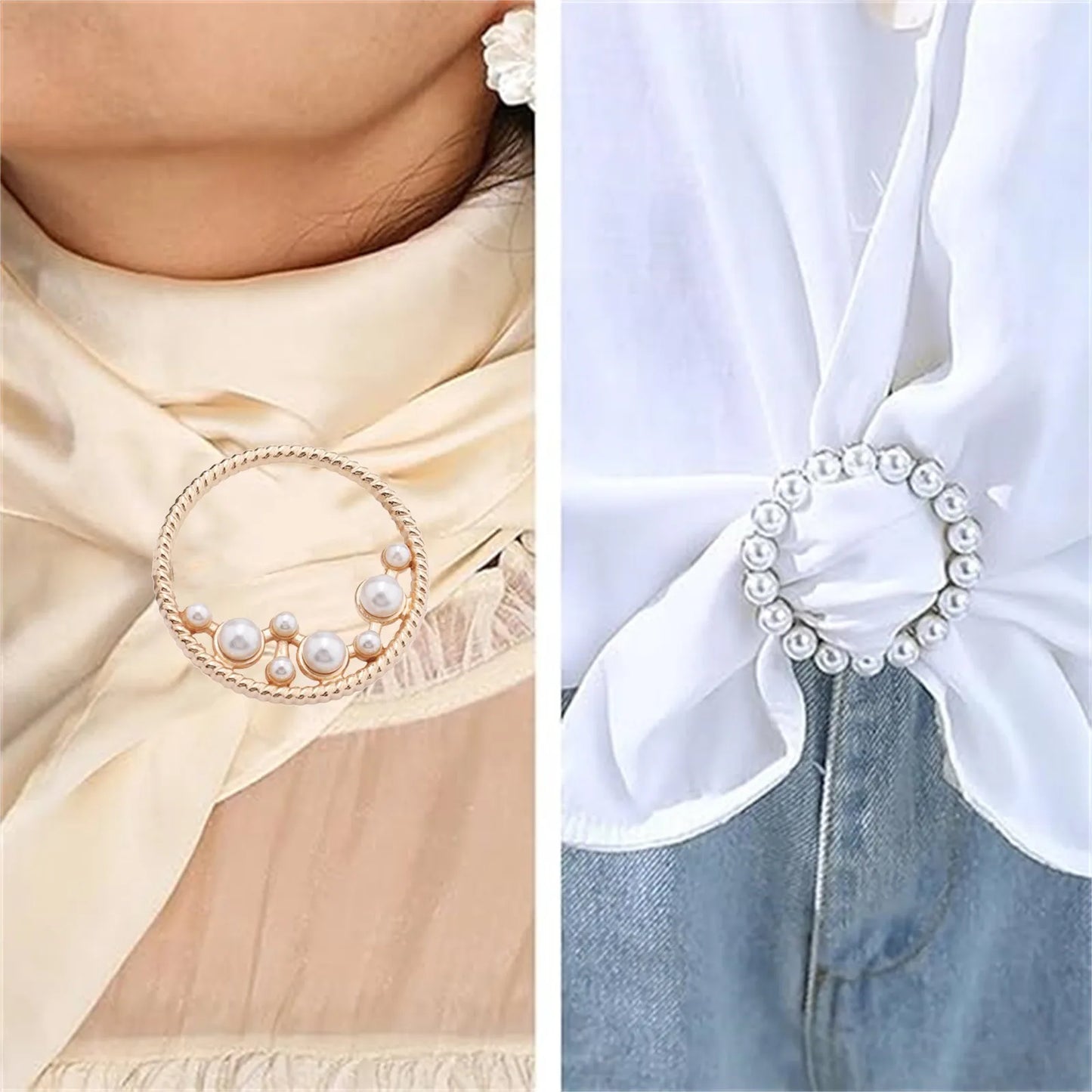 New Fashion Corner Hem Waist Knotted Brooches Crystal Pearl Metal Hijab Scarf Ring Button Shirt T-shirt Fixed Buckle Accessories Peaceful Pleasures Health and Wellness