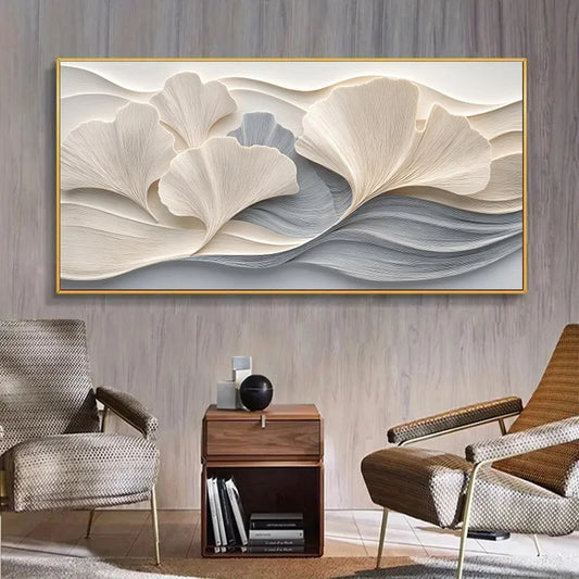 Elegant Modern Abstract Ginkgo Leaf Canvas Art, Frameless White & Golden Wall Decor |Modern Abstract Art |Aesthetic Room Decor Peaceful Pleasures Health and Wellness ZLH4576 20x40cm No Frame