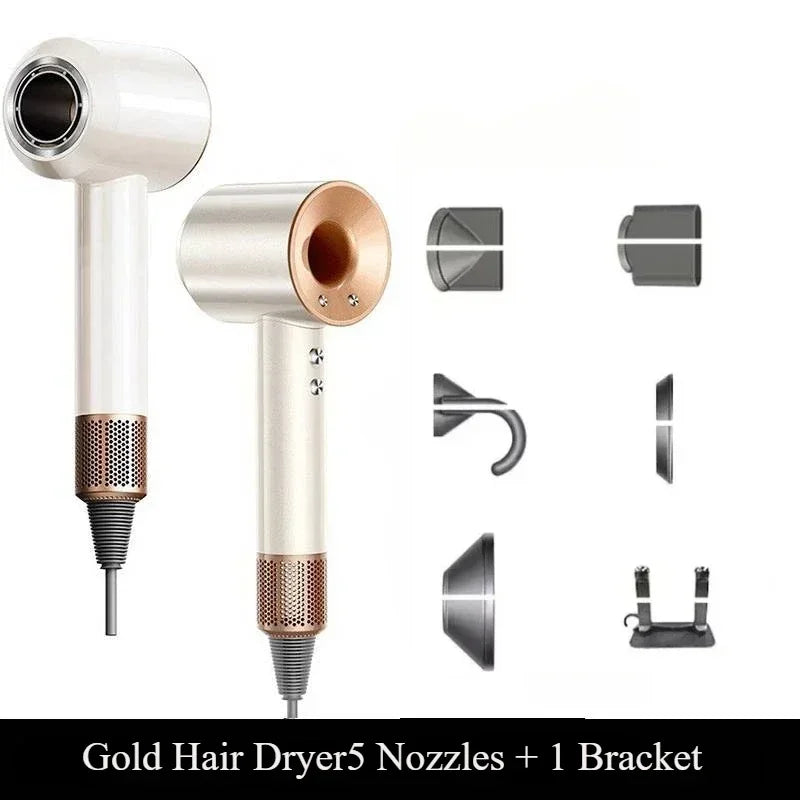 5 in 1 Professional Hair Dryer, with Hot and Cold Air Functionality - Lightweight and Thermostatic Styling Tool for Smooth Hair Peaceful Pleasures Health and Wellness gold 6 Accessories 100-240V AU plug