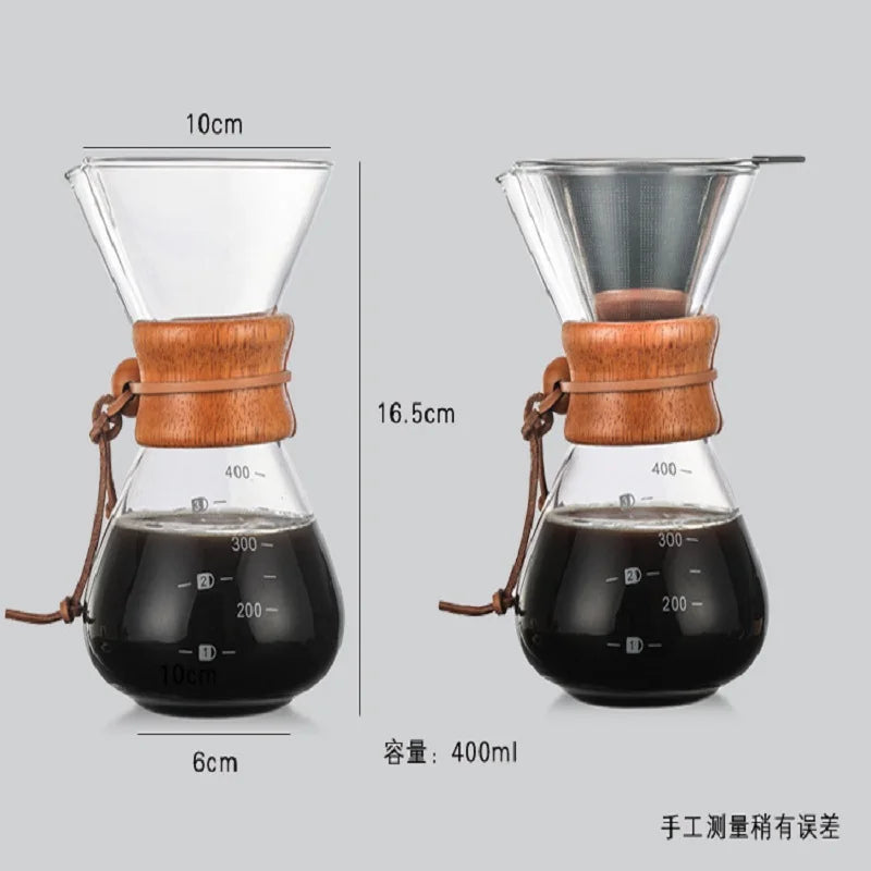400 ML Glass Coffee Pot With Filter Hand Coffee Pot High Borosilicate Glass High Temperature Teapot For Hot Cold Drinks Milk Tea Peaceful Pleasures Health and Wellness