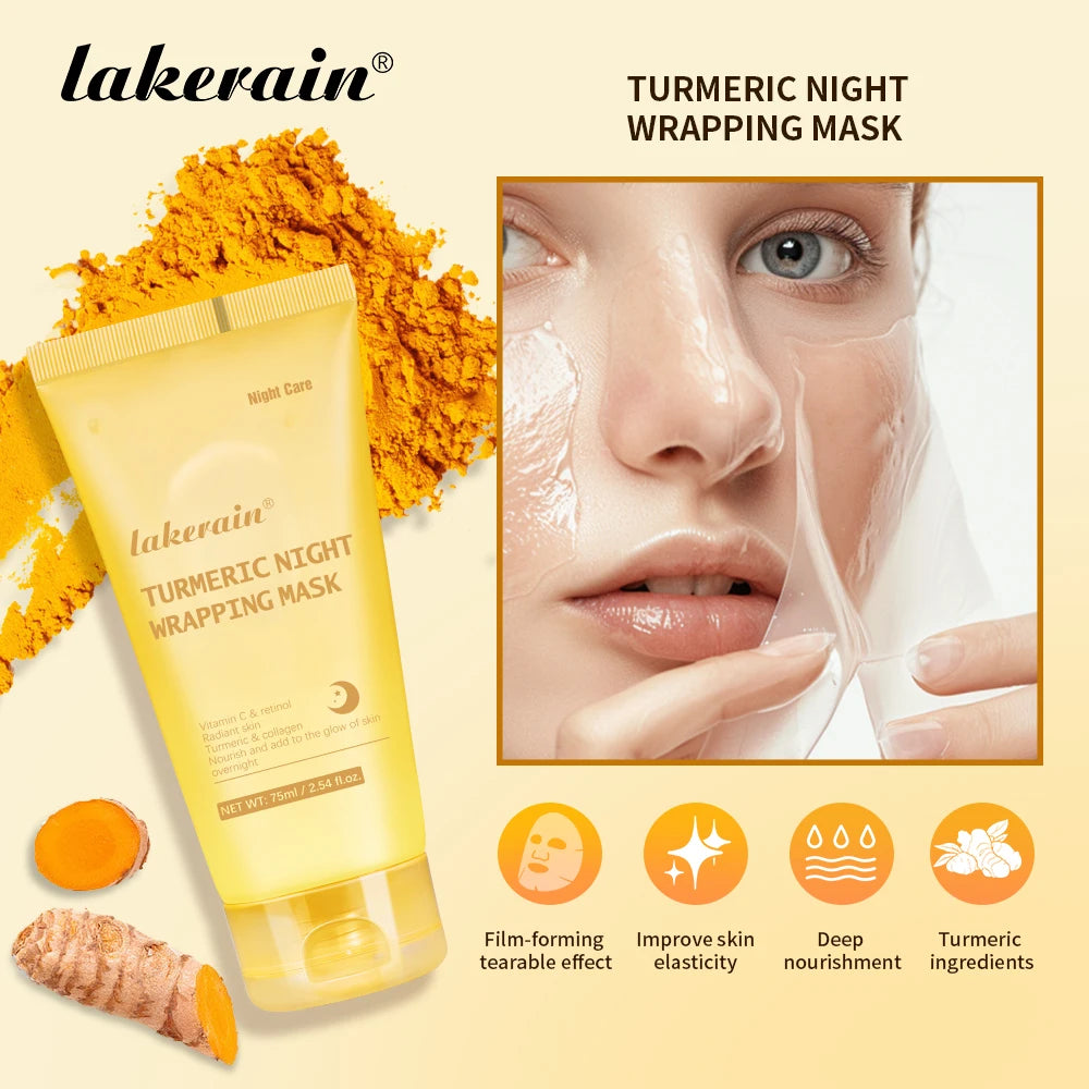 Peelable Effect Turmeric Night Wrapping Mask Smooths Roughness Skin Radiance Elasticity Moisturizing Brightening Face Mask Peaceful Pleasures Health and Wellness