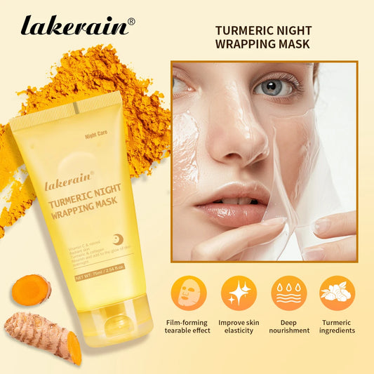 Peelable Effect Turmeric Night Wrapping Mask Smooths Roughness Skin Radiance Elasticity Moisturizing Brightening Face Mask Peaceful Pleasures Health and Wellness