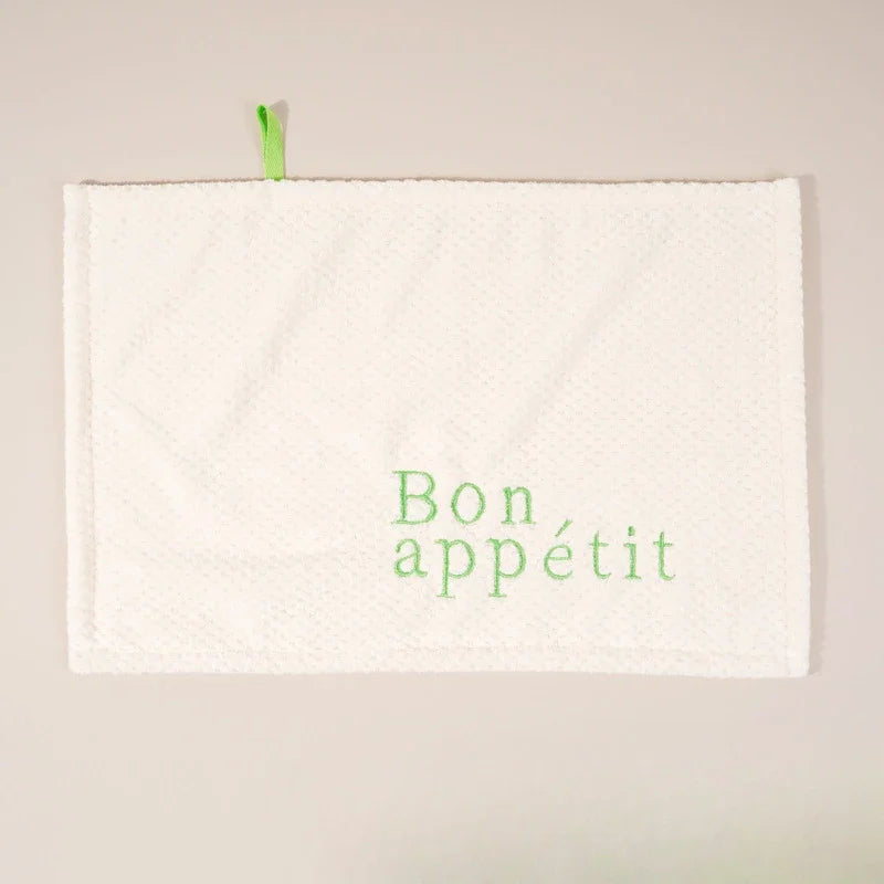 1pc Nordic Hanging Home Embroidery Design Thickened Coral Fleece Absorbent Kitchen and Bathroom Handkerchief Peaceful Pleasures Health and Wellness B 50x30cm