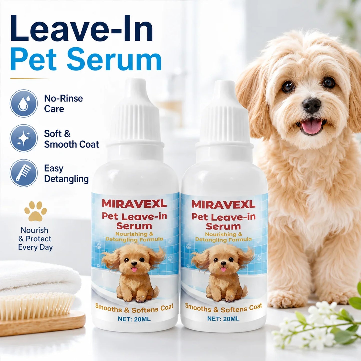 MIRAVEXL Dog & Cat Leave-In Serum | Detangling Pet Conditioner