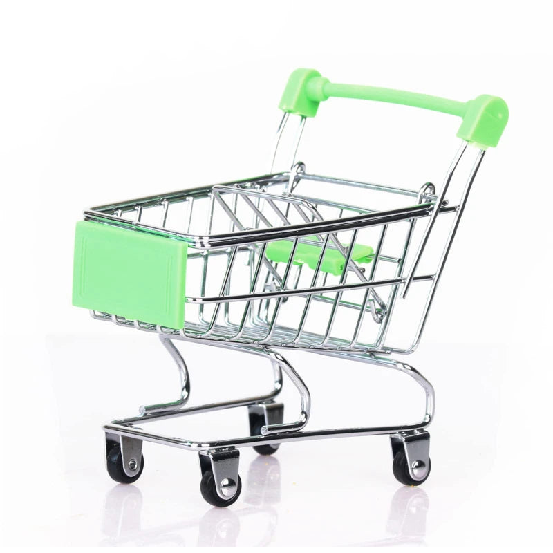 Mini Shopping Cart Toy Creative Handcart for Kids Crafts Display Storage Utility Cart Holder Doll Accessories Gift for Children Peaceful Pleasures Health and Wellness Green