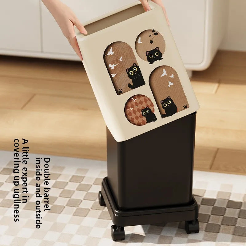 Premium Lidded Trash Can with Wheels – Large Waste Bin