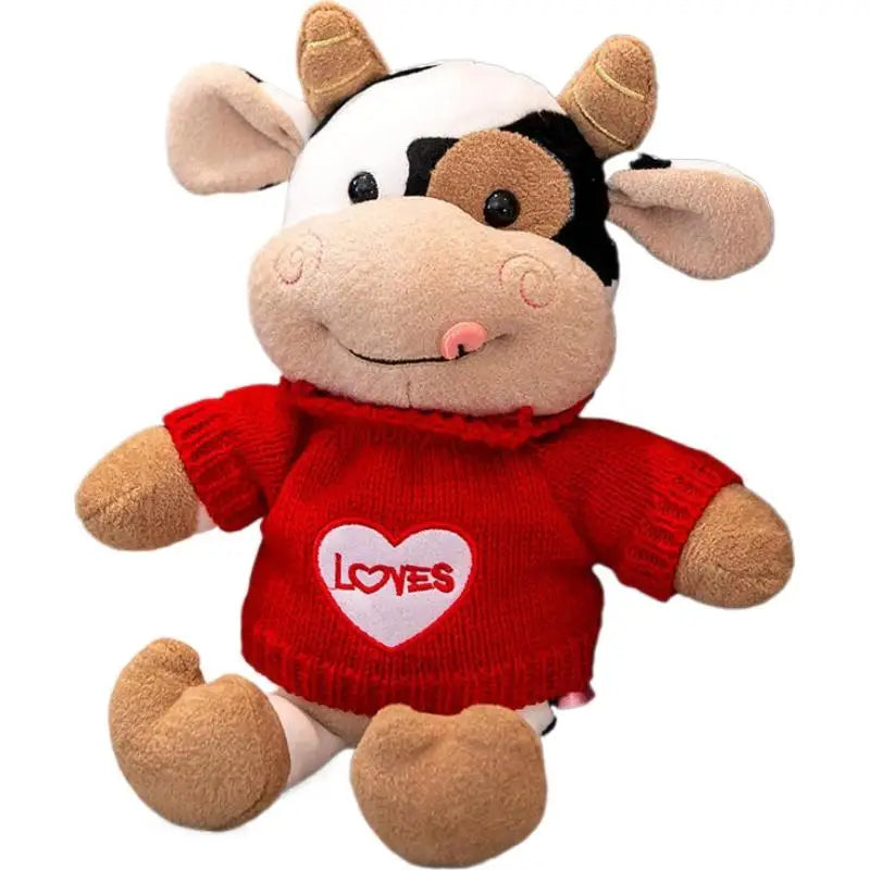Cute Tongue Out Cow Plush Toy Removable Knit Sweater Stuffed Animal